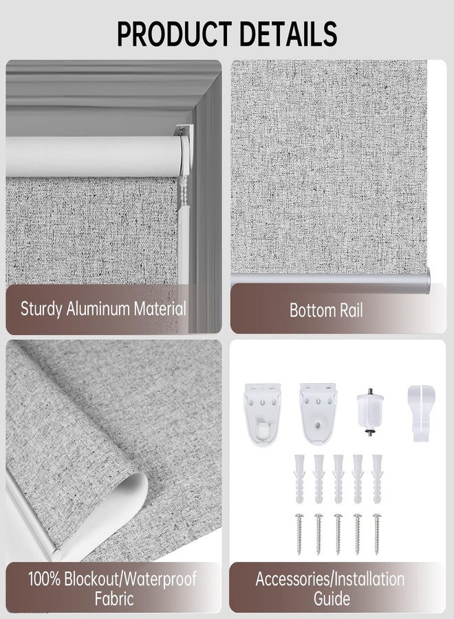 Allbright Linen Roller Shades with Wand Rod, Cordless Fabric Roller Blinds with Thermal Insulated, 100% Blackout Window Shades for Home, Office, Bedroom, Grey, 14" W x 64" H - Image 5